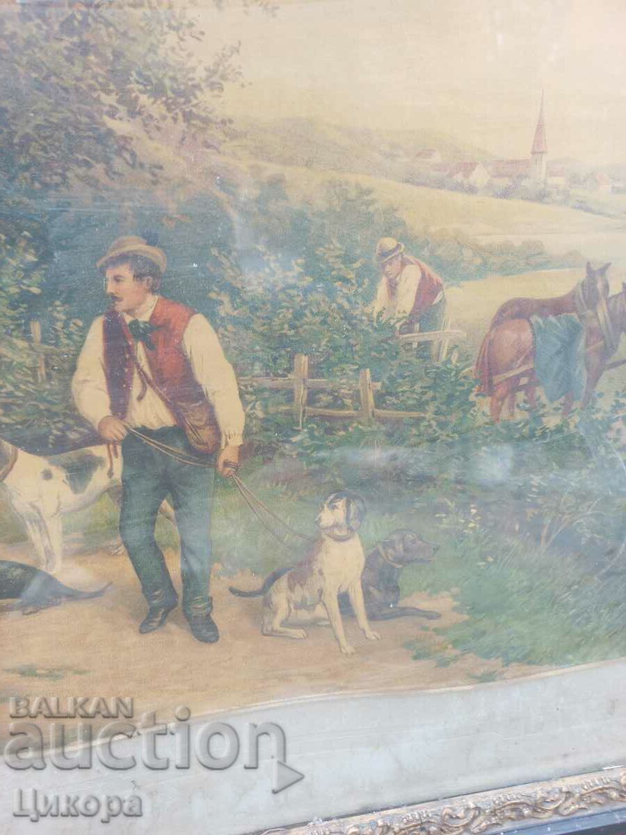 Delivery of OLD ROYAL PAINTING LITHOGRAPH HUNTING SCENE