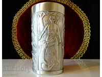 Халба,чаша от калай с юначен ковач и змей.