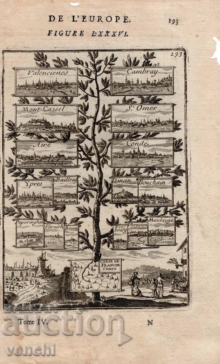 1683 - GRAVURĂ - MALLET - ORAȘE, FRANȚA - ORIGINAL 1683 - GRAVURĂ - MALLET - ORAȘE, FRANȚA - ORIGINAL