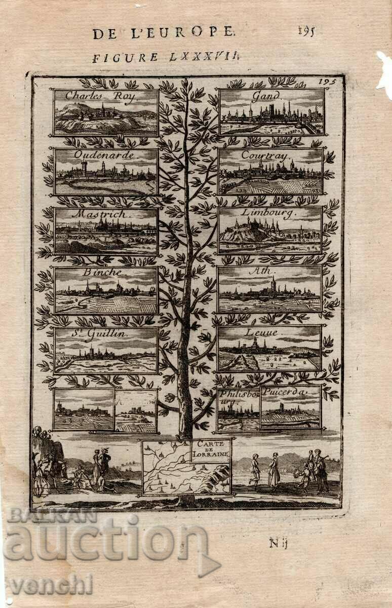 1683 - GRAVURĂ - MALLET - ORAȘE, FRANȚA - ORIGINAL