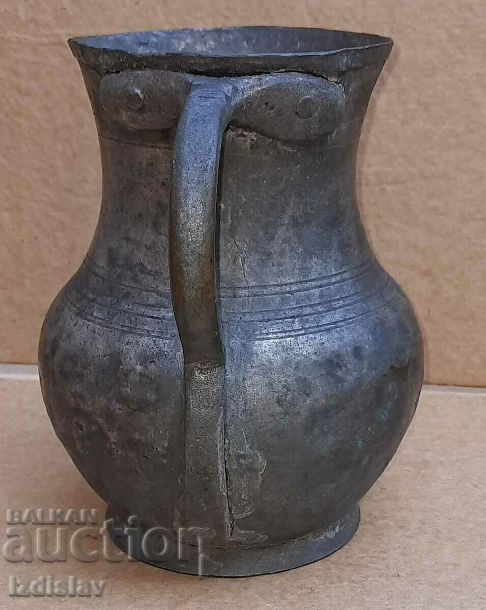 Antique Ottoman copper wine jug hand forged 19th c - 5
