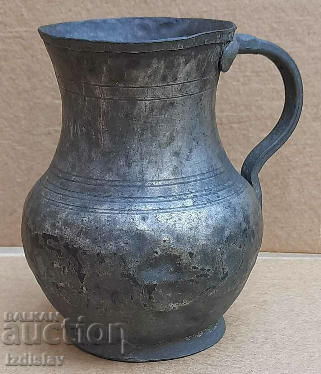 Antique Ottoman copper wine jug hand forged 19th c - 6