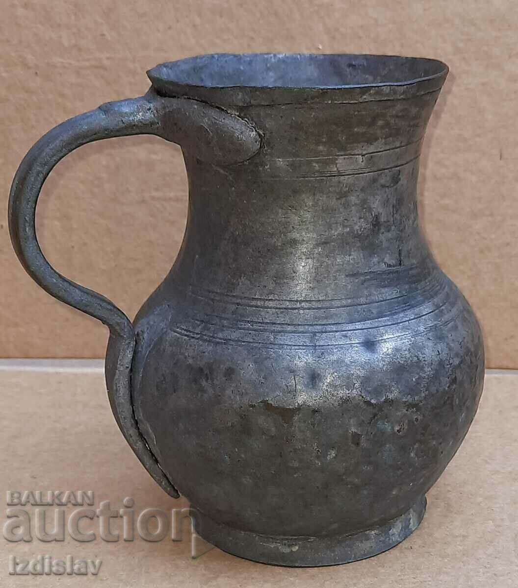 Antique Ottoman copper wine jug hand forged 19th c