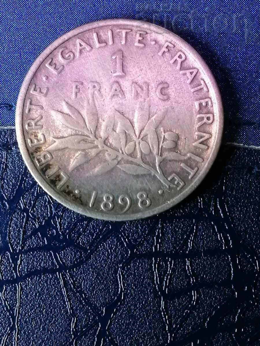1 franc 1898, Franța, Argint.