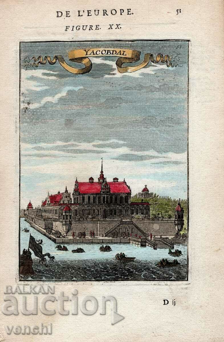 1683 - GRAVURA - Cetatea Jacobstal din Suedia - ORIGINAL
