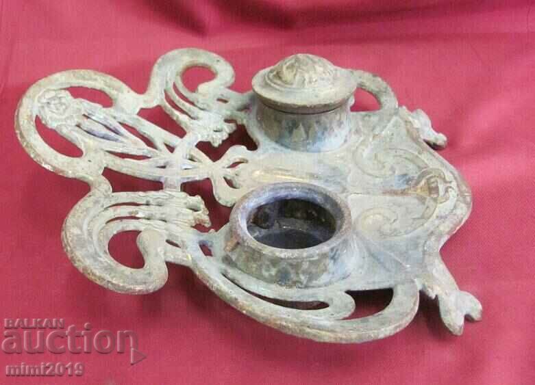 19th Century Art Nouveau Metal Inkwell - 5