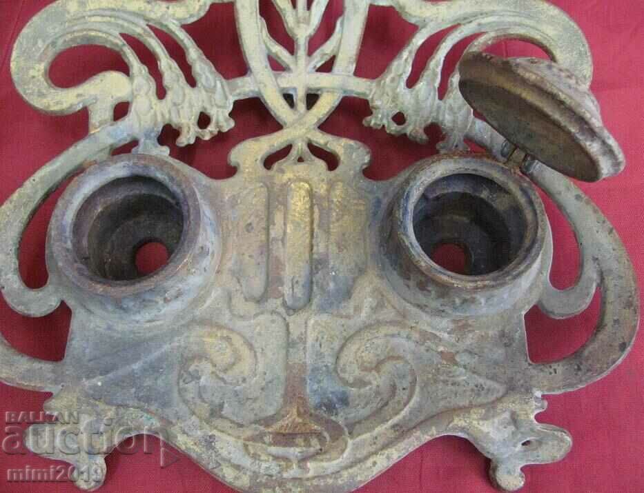 19th Century Art Nouveau Metal Inkwell - 6