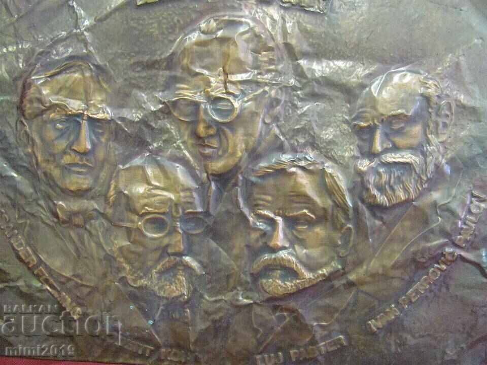 Placă de bronz din secolul al XIX-lea, gravură - Luminari în știință cu preț 160.00 BGN | € 81.81