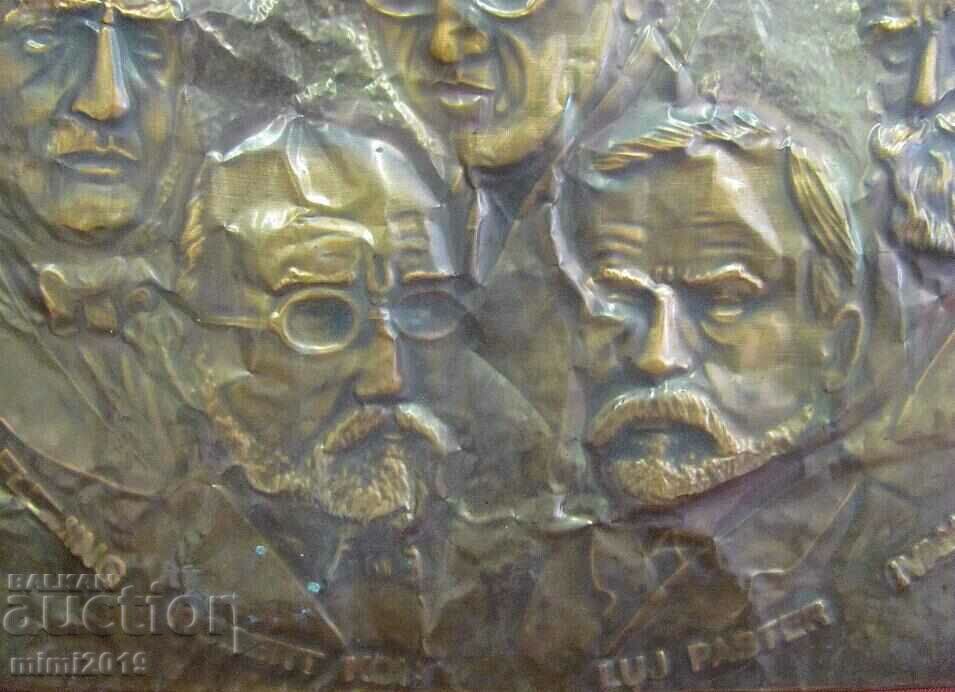 Licitație Placă de bronz din secolul al XIX-lea, gravură - Luminari în știință