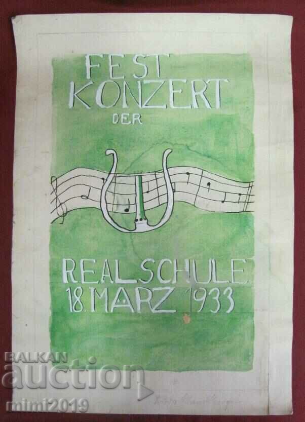 1933 Ανακοίνωση, αφίσα για μουσική συναυλία Γερμανία