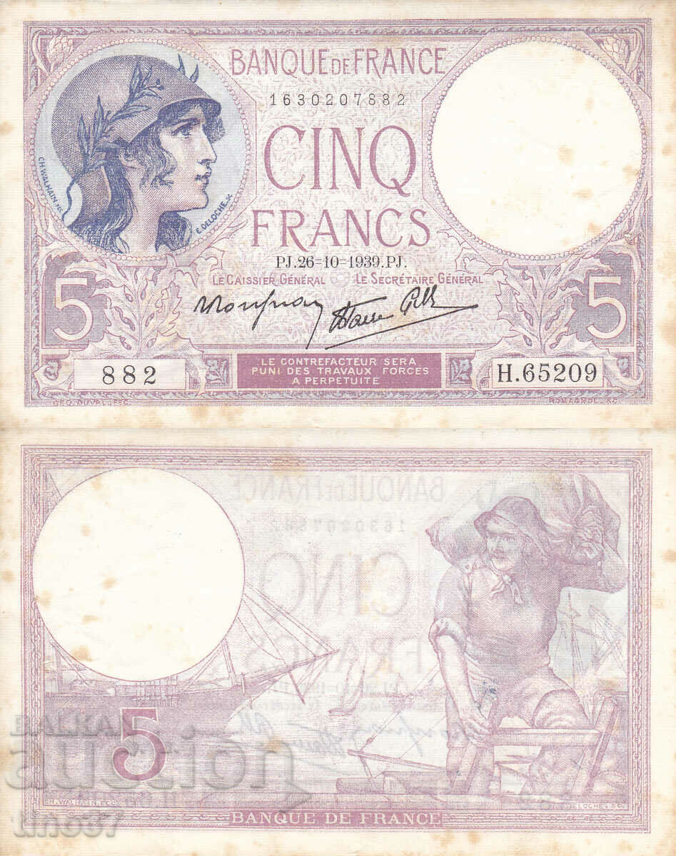 tino37- FRANCE - 5 FRANC - 1939 VF+