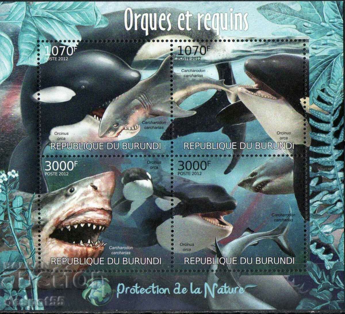 2012. Burundi. Protection of nature - killer whales and sharks + Block. with price 6.30 BGN | € 3.22 2012. Burundi. Protection of nature - killer whales and sharks + Block. with price 6.30 BGN | € 3.22