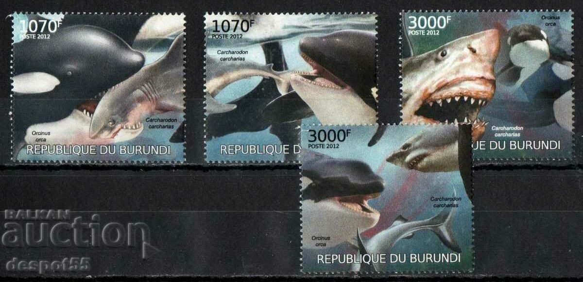 2012. Μπουρούντι. Προστασία της φύσης - φάλαινες δολοφόνοι και καρχαρίες + Μπλοκ.