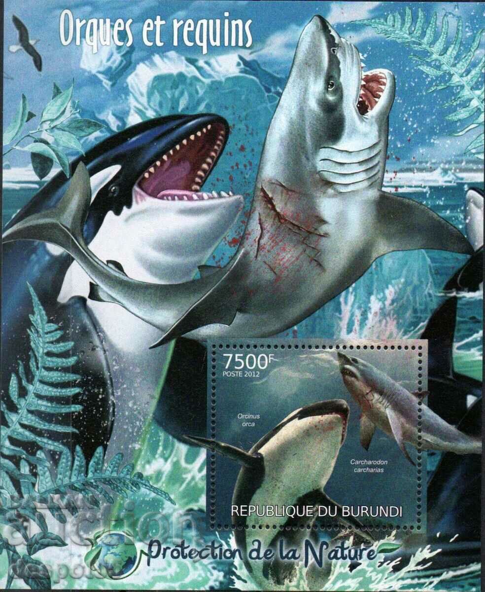 2012. Burundi. Protection of nature - killer whales and sharks + Block. with price 6.30 BGN | € 3.22 2012. Burundi. Protection of nature - killer whales and sharks + Block. with price 6.30 BGN | € 3.22