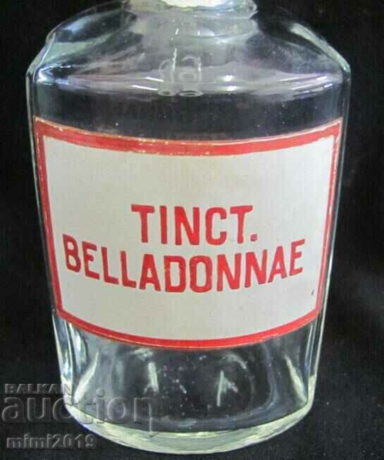 Auction 19th Century Apothecary Glass Bottle TINCT BELLADONNAE Auction 19th Century Apothecary Glass Bottle TINCT BELLADONNAE