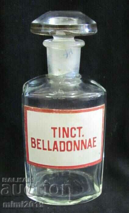 Sticla de sticlă de farmacie din secolul al XIX-lea TINCT BELLADONNAE