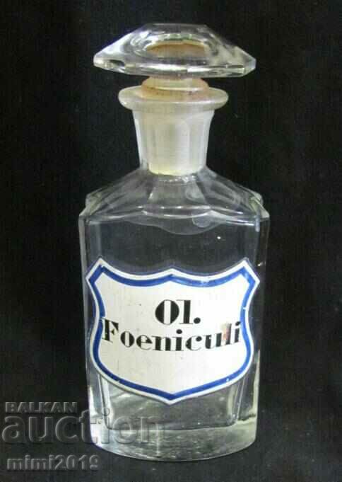 19th Century Apothecary Glass Bottle OL FOENCULI
