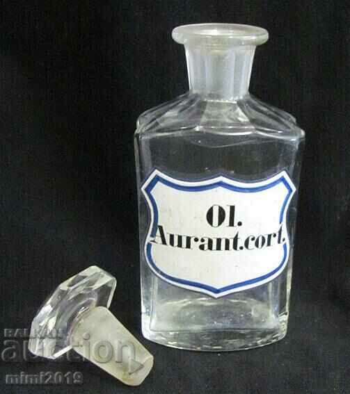Auction 19th Century Apothecary Glass Bottle OL. AURANT. CORT Auction 19th Century Apothecary Glass Bottle OL. AURANT. CORT