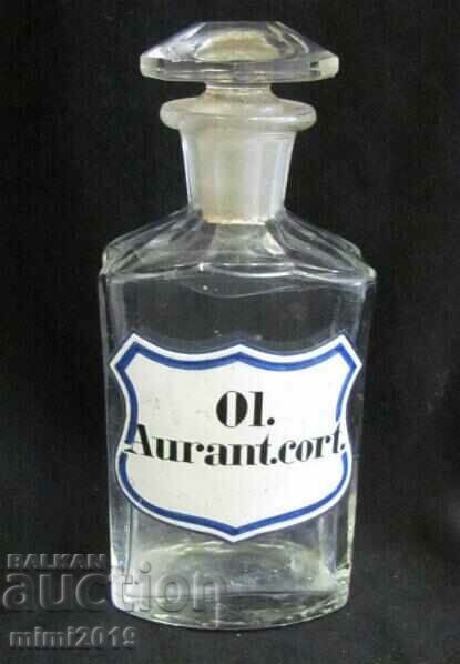 19th Century Apothecary Glass Bottle OL. AURANT. CORT