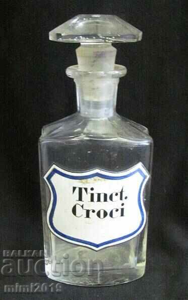 Sticla de sticla de farmacie din secolul al XIX-lea TINCT.CROCI