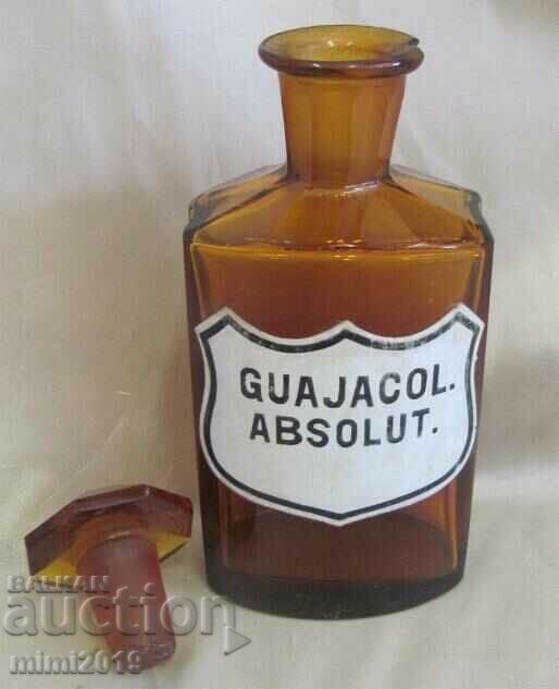 Auction 19th Century Apothecary Glass Bottle GUAJACOL ABSOLUT Auction 19th Century Apothecary Glass Bottle GUAJACOL ABSOLUT