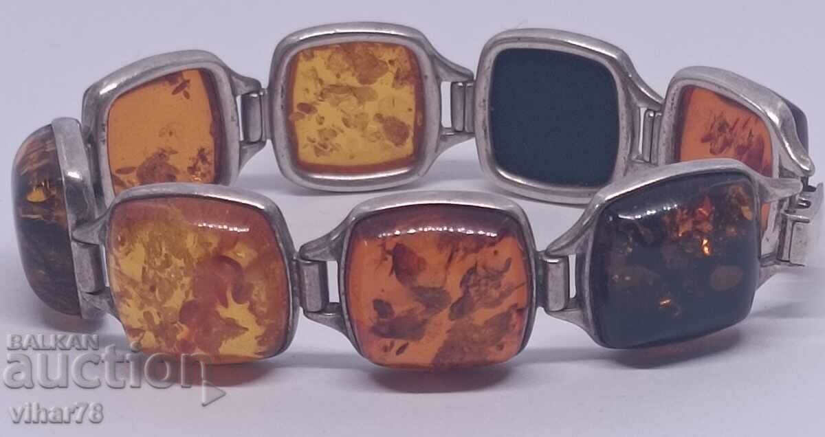 silver bracelet with amber