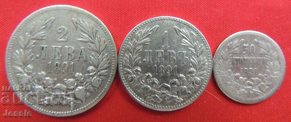 Lot of 50 cents, 1 leva, 2 leva 1891