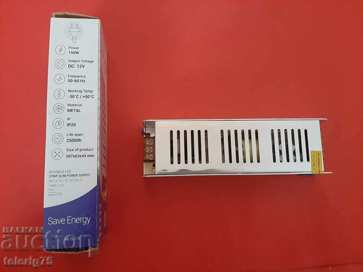 Auction OPTONICA Slim power supply for LED strips 150W, 12.5A, 12V Auction OPTONICA Slim power supply for LED strips 150W, 12.5A, 12V