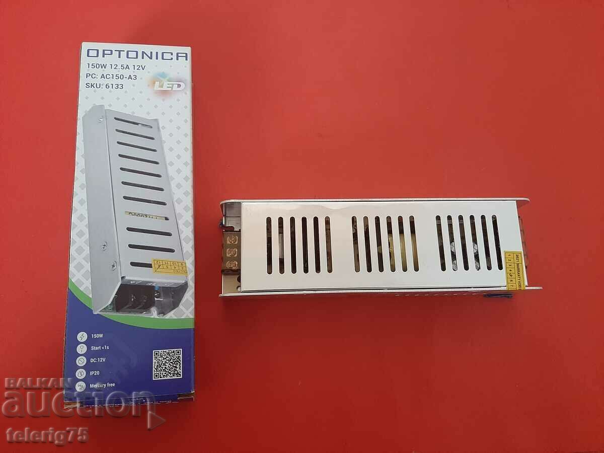 Захранване OPTONICA Slim за LED ленти 150W,12.5A,12V