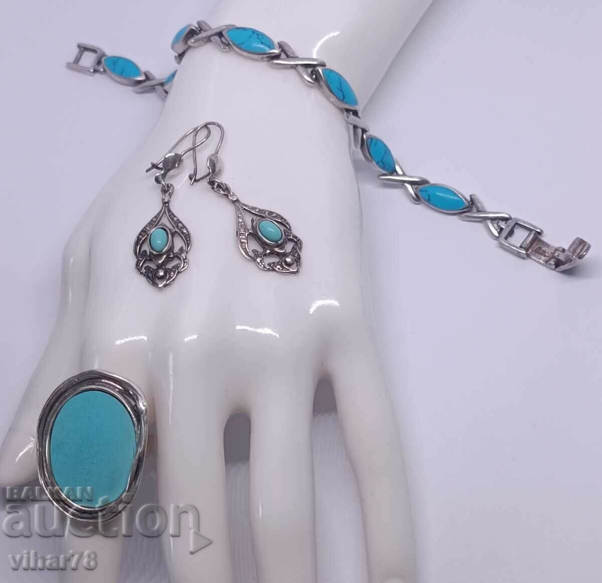 silver bracelet, ring and earrings with turquoise with price 369.99 BGN | € 189.17 silver bracelet, ring and earrings with turquoise with price 369.99 BGN | € 189.17
