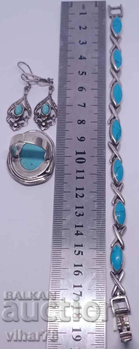 silver bracelet, ring and earrings with turquoise - 5 silver bracelet, ring and earrings with turquoise - 5