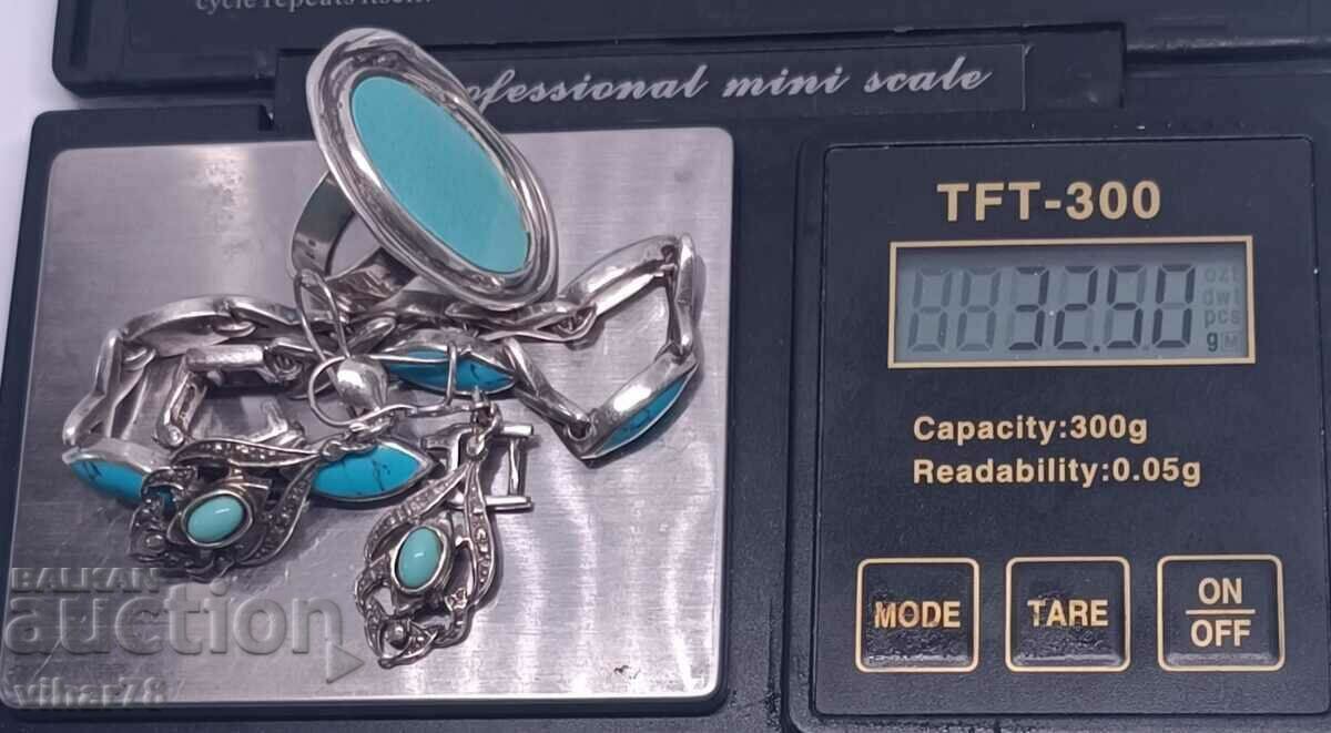 silver bracelet, ring and earrings with turquoise - 6 silver bracelet, ring and earrings with turquoise - 6