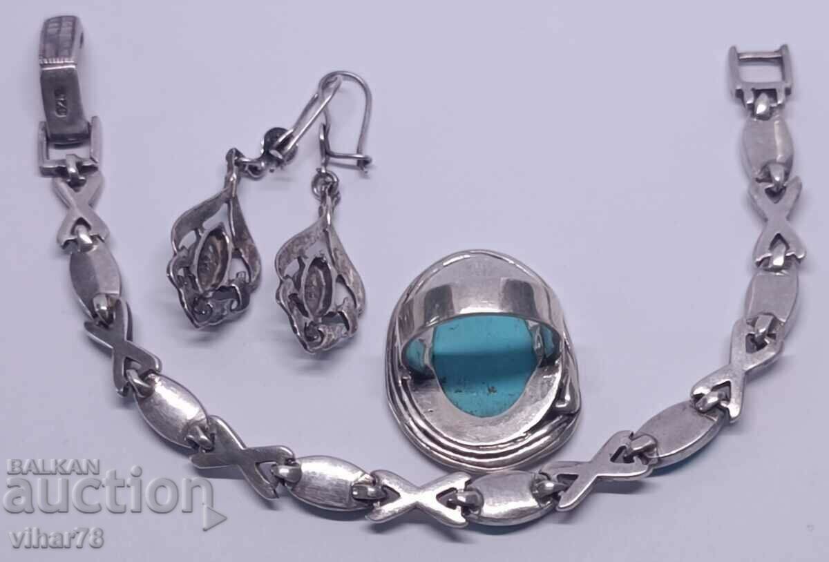silver bracelet, ring and earrings with turquoise - 7 silver bracelet, ring and earrings with turquoise - 7