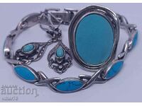 silver bracelet, ring and earrings with turquoise