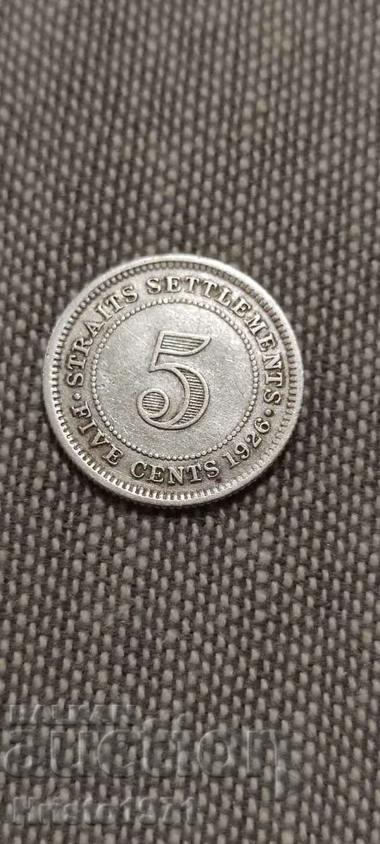 5 cents British Malaysia 1926