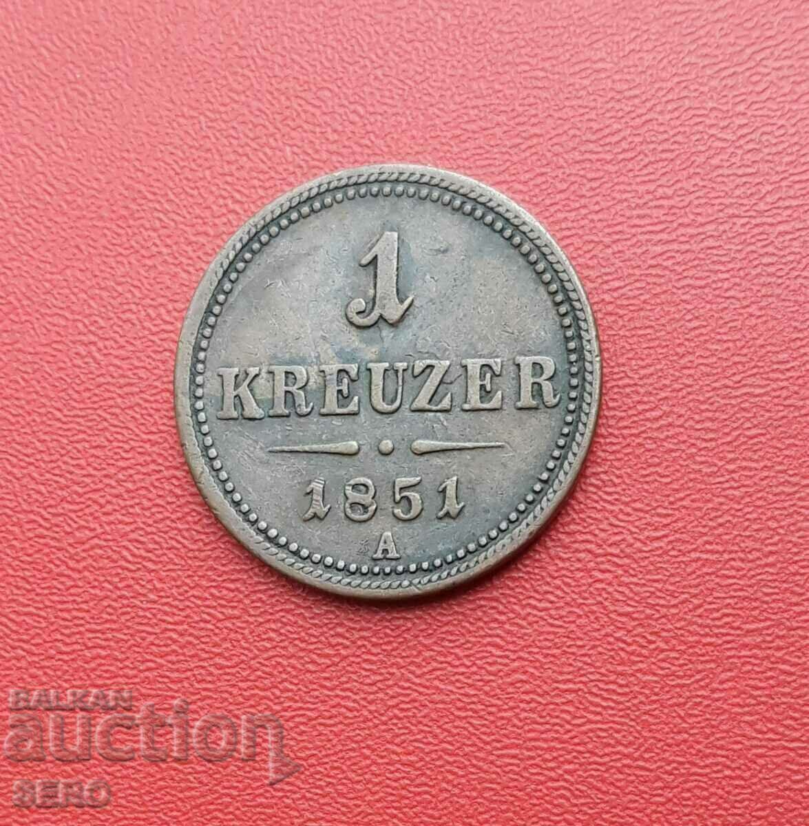 Austria-Hungary-1 Kreuzer 1851 A-Vienna