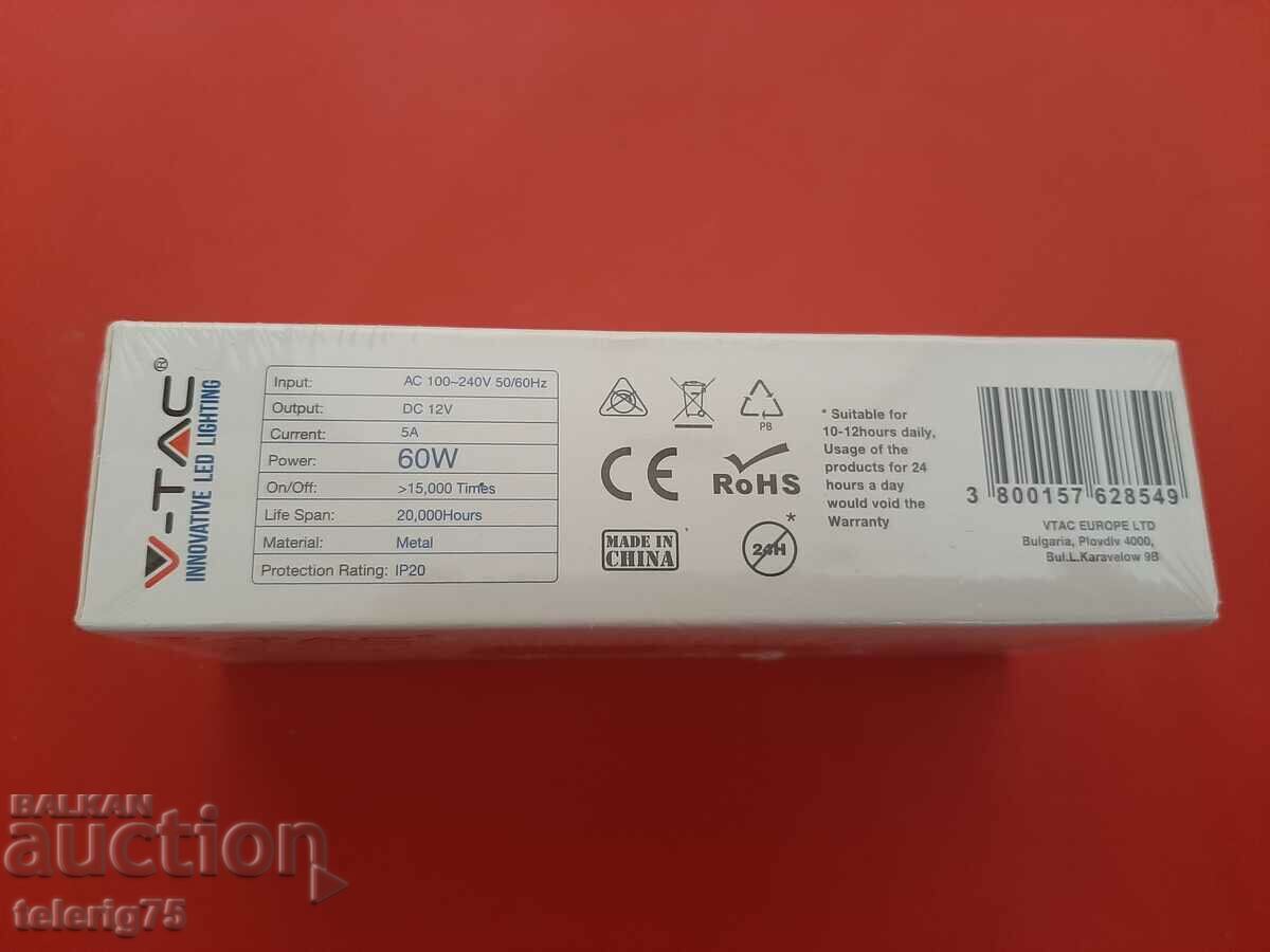 Power supply V-TAC Slim for LED strips 75W, 6A, 12V with price 22.00 BGN | € 11.25 Power supply V-TAC Slim for LED strips 75W, 6A, 12V with price 22.00 BGN | € 11.25