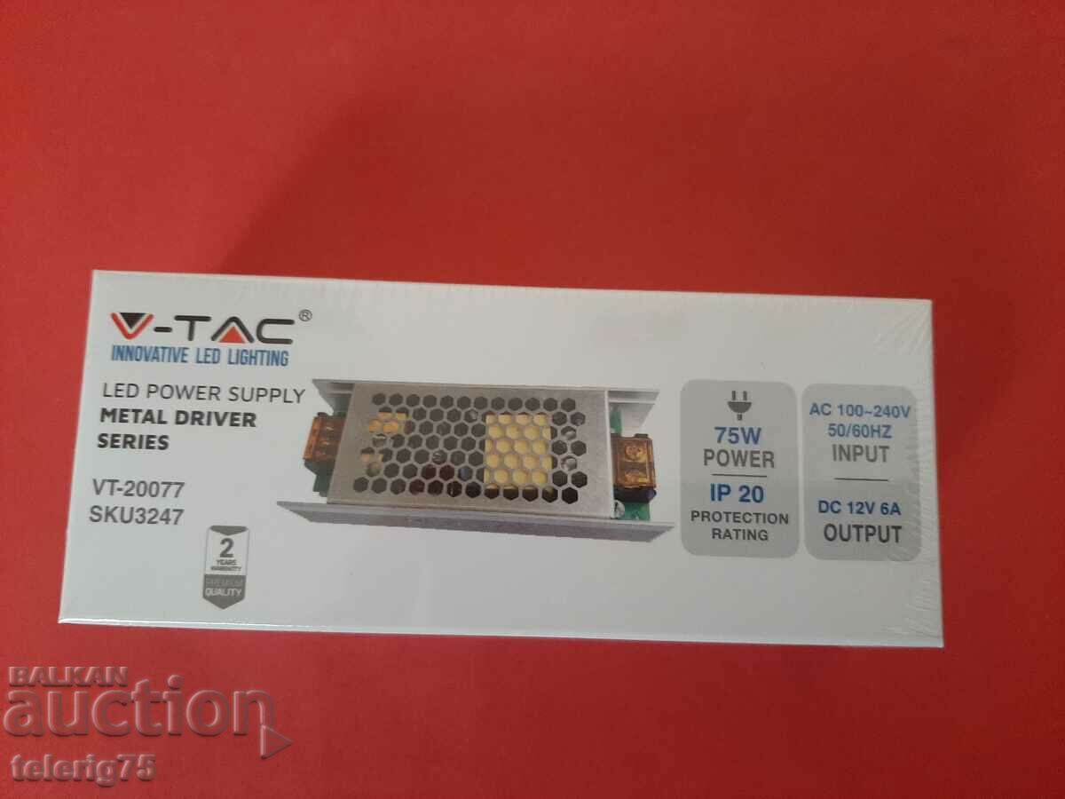 Power supply V-TAC Slim for LED strips 75W, 6A, 12V