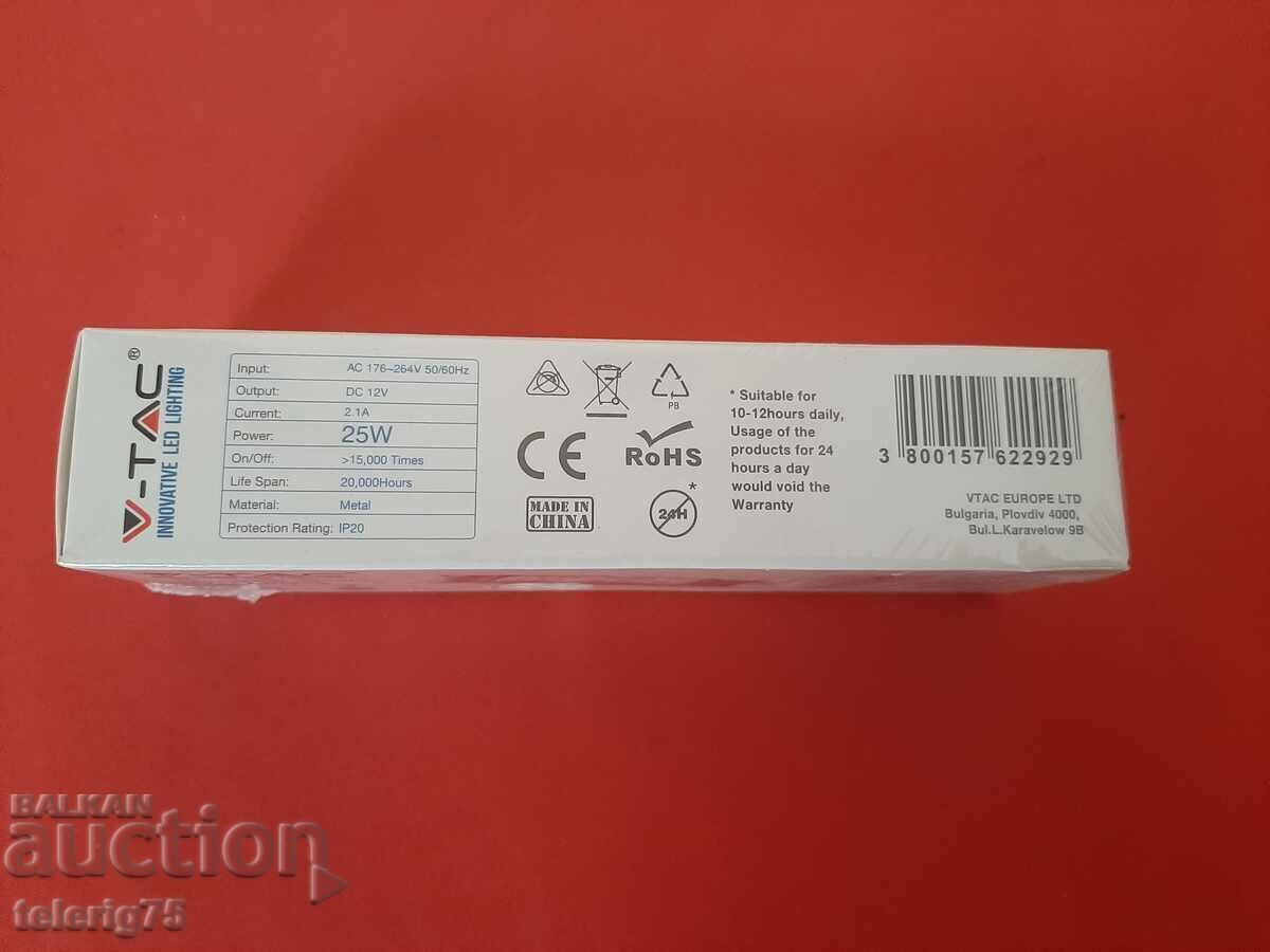 Alimentare V-TAC Slim pentru benzi LED 25W, 2.1A, 12V cu preț 13.00 BGN | € 6.65