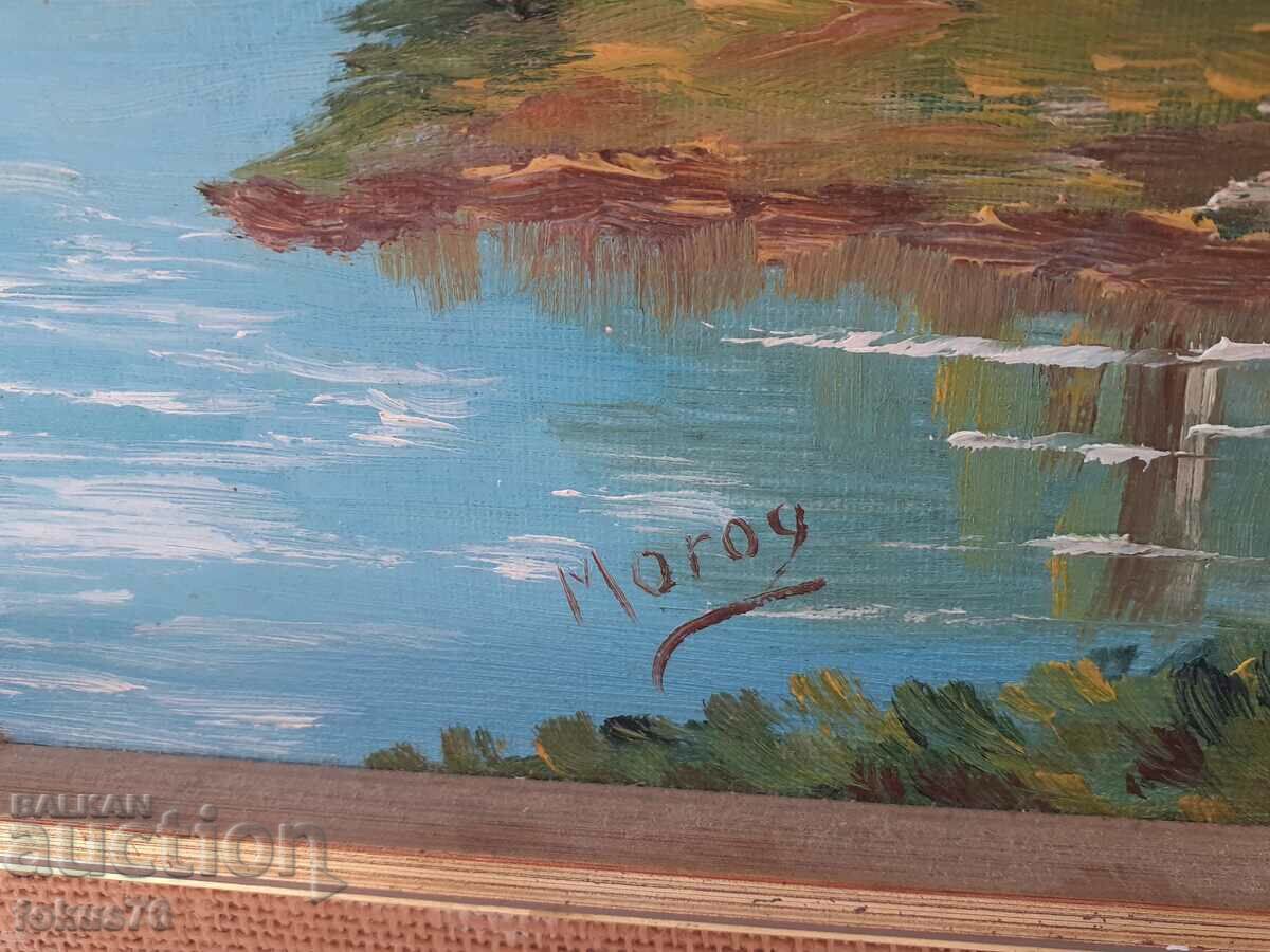 Auction Landscape painting oil on phaser with frame signed Auction Landscape painting oil on phaser with frame signed