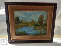 Landscape painting oil on phaser with frame signed