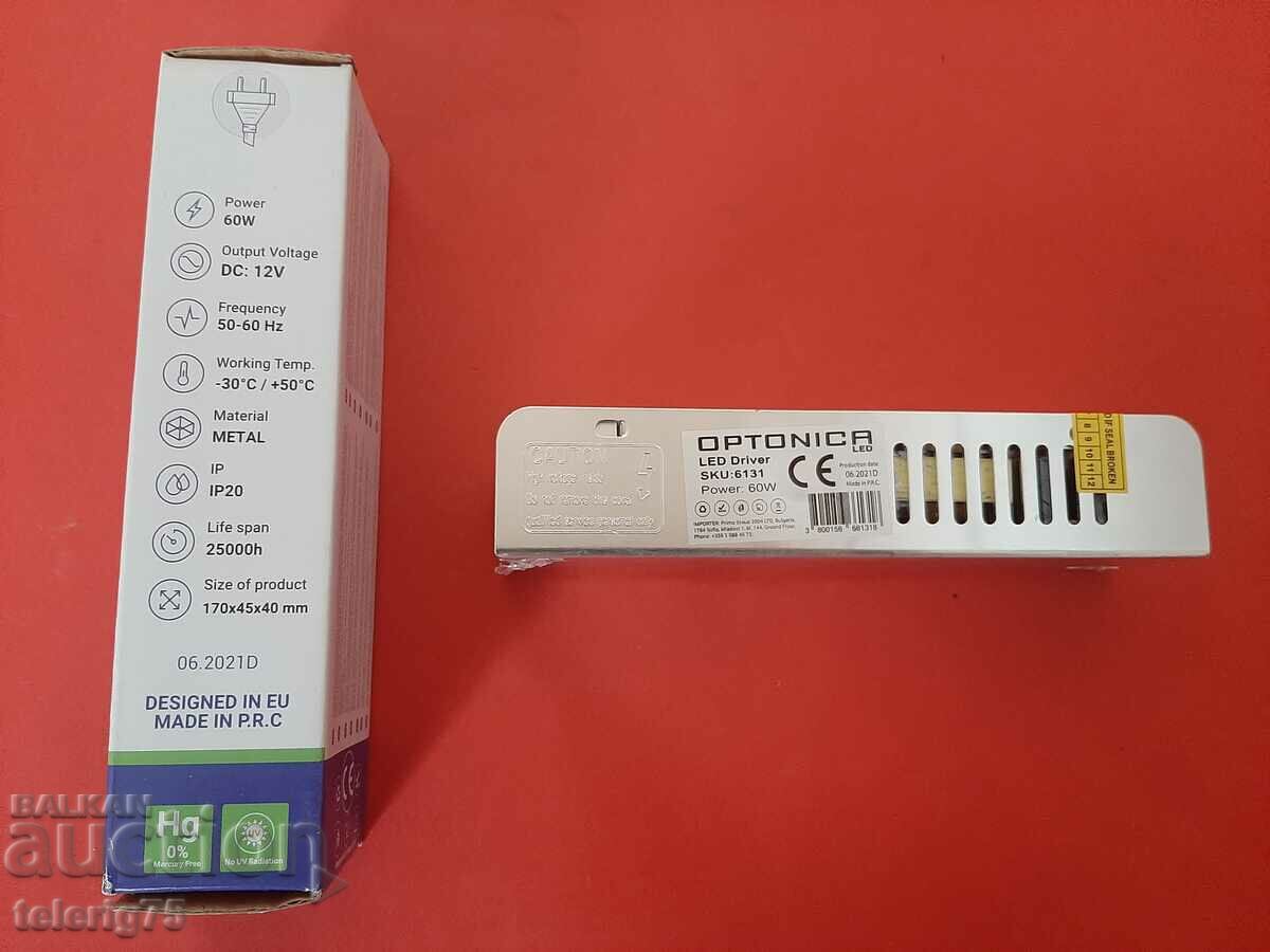 OPTONICA Slim power supply for LED strips 60W, 5A, 12V with price 17.00 BGN | € 8.69 OPTONICA Slim power supply for LED strips 60W, 5A, 12V with price 17.00 BGN | € 8.69