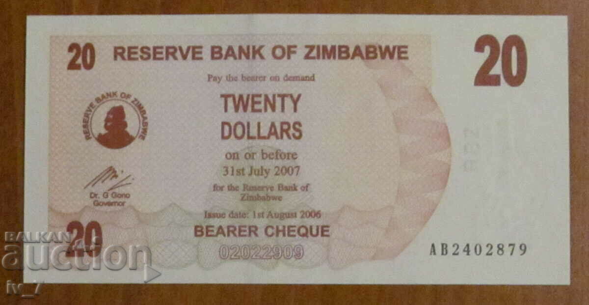 20 DOLARI 2006, Zimbabwe - UNC