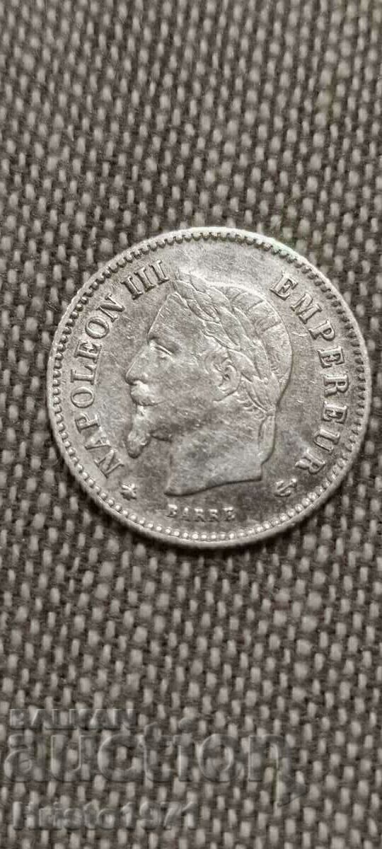 20 centimes 1867 letter A with price 27.00 BGN | € 13.80