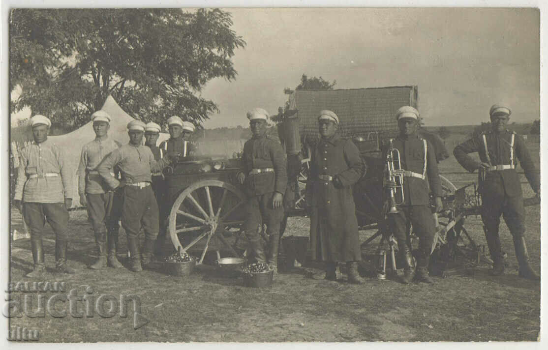 България, група военни, лагер, картичка - снимка (RPPC)