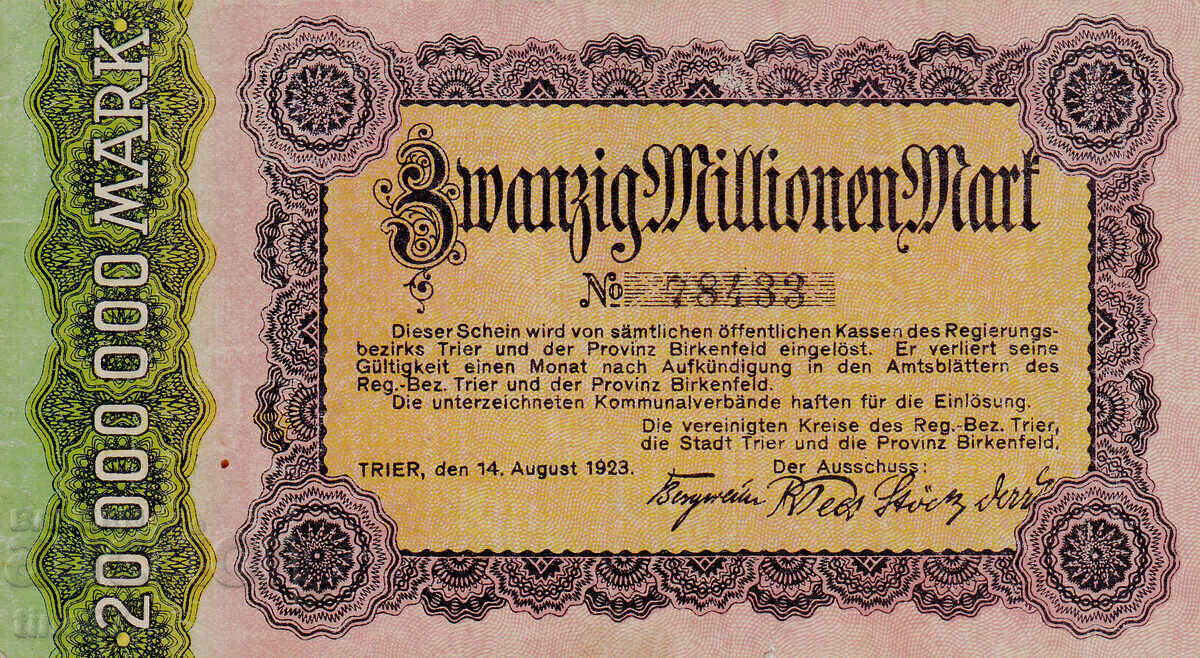tino37- GERMANY - 20000000 MARKS - 1923- VF with price 5.90 BGN | € 3.02 tino37- GERMANY - 20000000 MARKS - 1923- VF with price 5.90 BGN | € 3.02