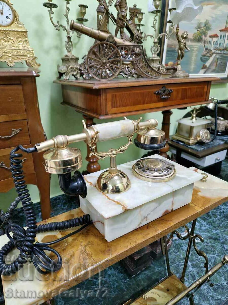 Unique antique Dutch onyx and bronze telephone - 5