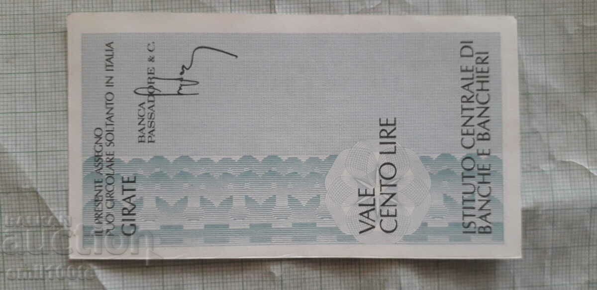 100 Lira Traveller's Bank Check Italy 1977 with price 2.00 BGN | € 1.02 100 Lira Traveller's Bank Check Italy 1977 with price 2.00 BGN | € 1.02