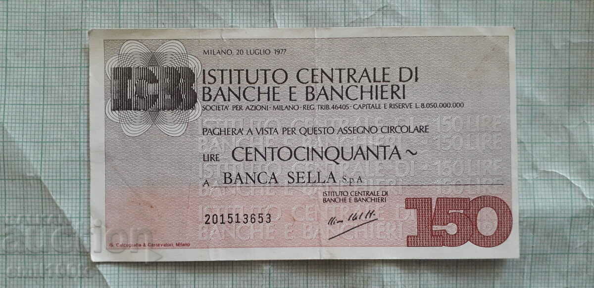 150 lire Traveller's Bank Check Italia 1977