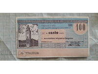 100 Lira Traveller's Bank Check Italy 1977